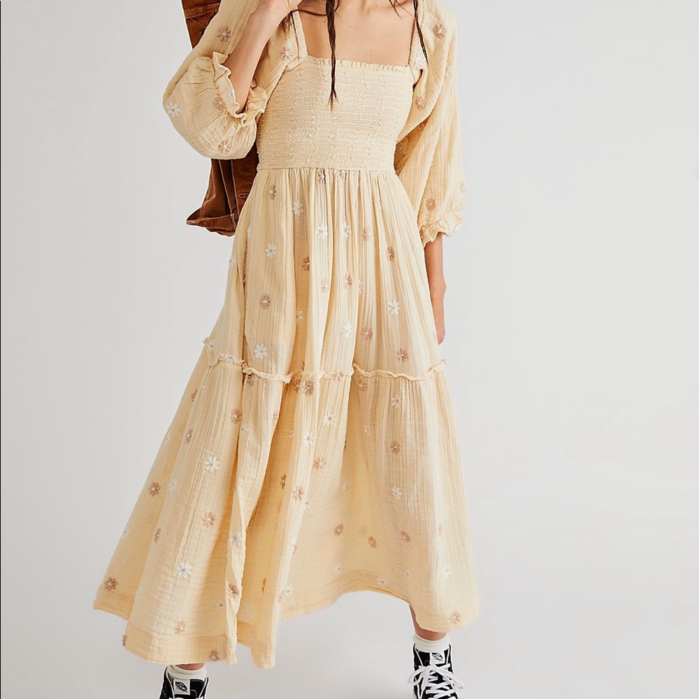 Free People Dahlia Embroidered Maxi Dress in Pearl Island